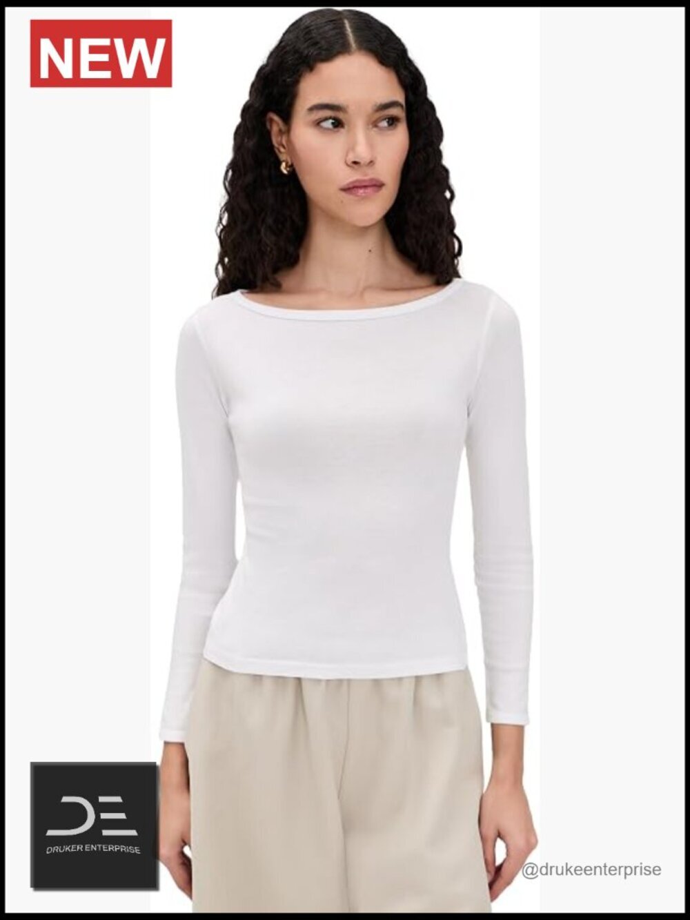 Fine Cotton Boat Neck Long Sleeve Top